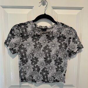 Semi Sweet Black White Floral Sheer Crop Top Size S